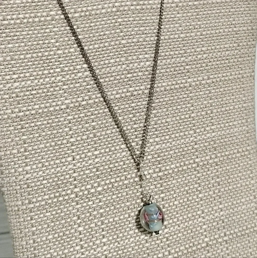 Glass Bead Silver Tone Dangle Floral Pendant Circle Signed SUC925CH